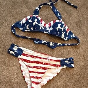 Women’s American Flag Print Bikini Set - Red, White & Blue